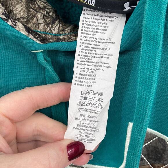 Under Armour Hooded Sweatshirt Women's Size M Teal Camouflage Logo Hoodie - Picture 8 of 8